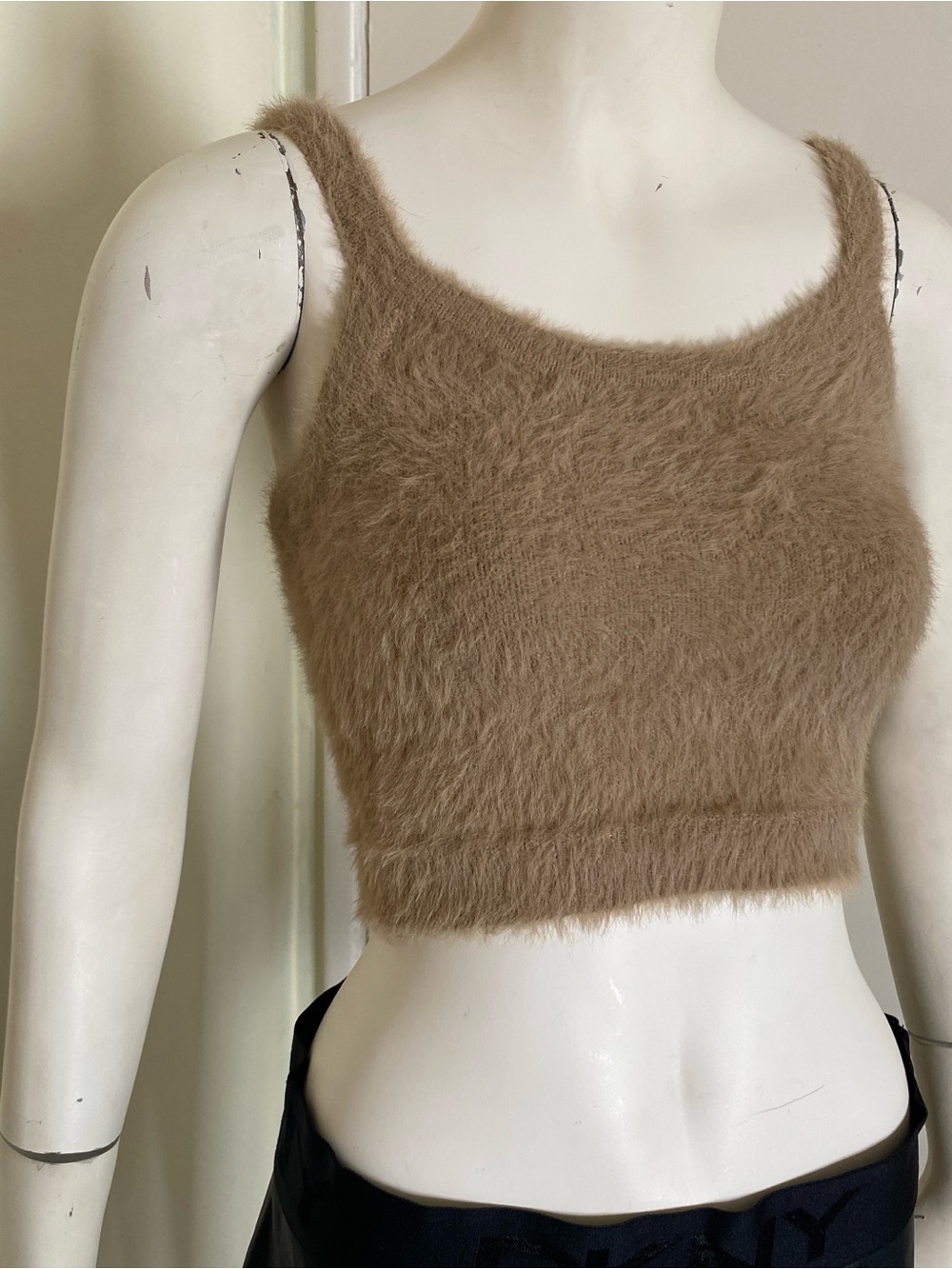 Fluffy Fur Crop Tank Top in Taupe